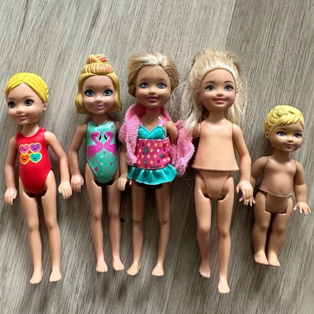 Lot of 5 Barbie Little Sister Chelsea Dolls Beachwear Swimsuits